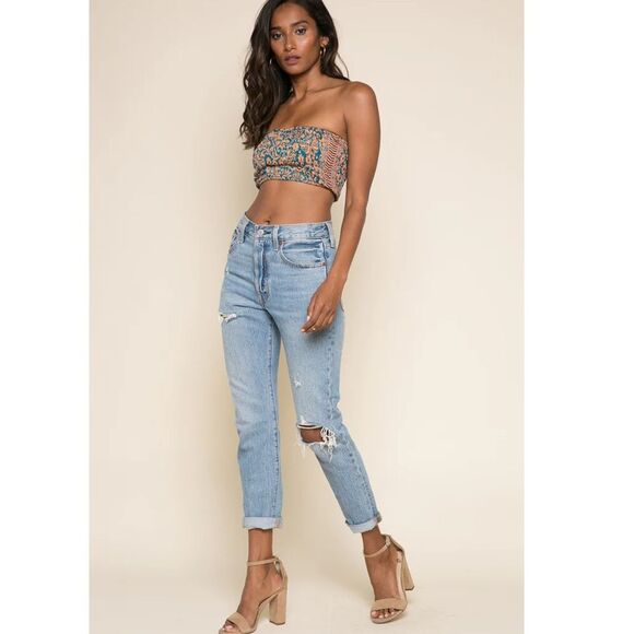 NWT Raga Bonfire Haze Bandeau Bando Smocked Strapless Tube Top Floral Paisley XS - Picture 2 of 11